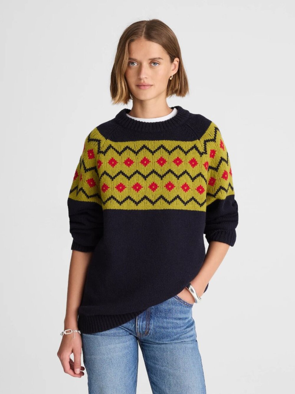 Alexa Chung for Madewell Fair Isle Knit in Navy Multi Fair Isle, Size Medium
